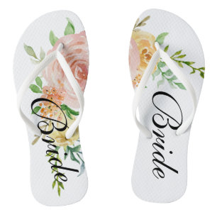 Beautiful Floral Roses Bride Flip Flops