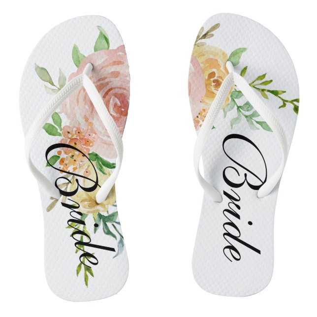 Beautiful Floral Roses Bride Flip Flops (Footbed)