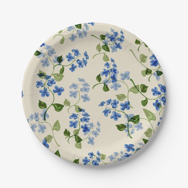 Beautiful floral seamless pattern forget-me-not bl paper plate (Front)
