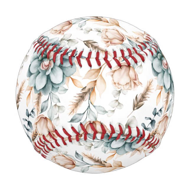 Beautiful floral seamless pattern with vintage  baseball (Front)