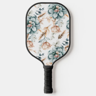 Beautiful floral seamless pattern with vintage  pickleball paddle