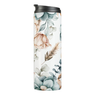 Beautiful floral seamless pattern with vintage  thermal tumbler