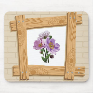 Beautiful Floral Sketch in Plank Frame Mouse Mat