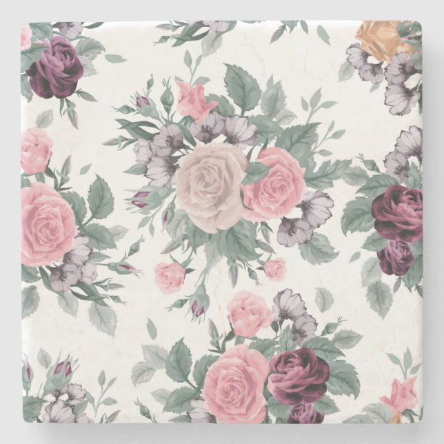 Beautiful Floral Sketch Stone Coaster (Front)