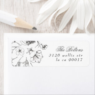 Beautiful Floral Sketched Wedding Return Address