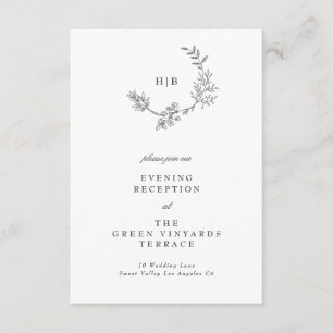 Beautiful Floral Sketched Wreath Wedding Reception Enclosure Card