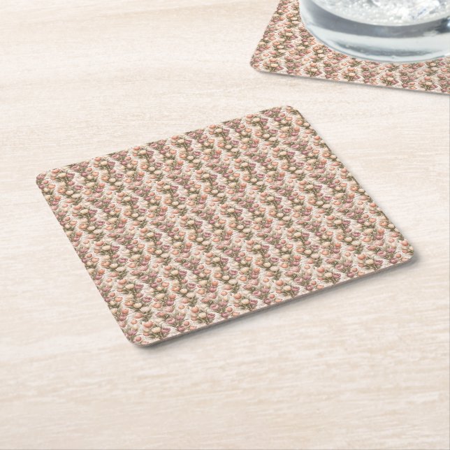 Beautiful Floral Square Paper Coaster (Angled)