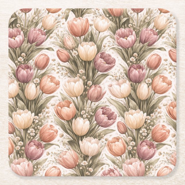 Beautiful Floral Square Paper Coaster (Front)