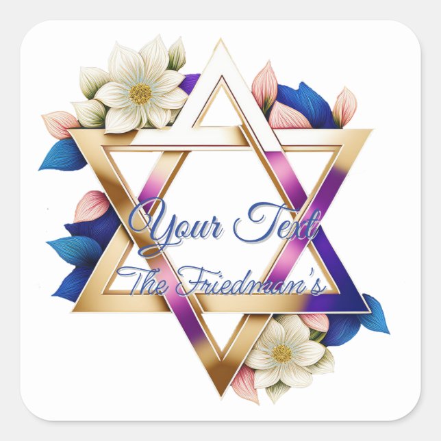 Beautiful Floral Star of David Jewish Events Square Sticker (Front)