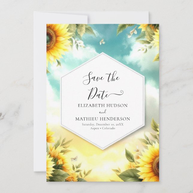 Beautiful Floral Sunflower Wedding Save The Date (Front)