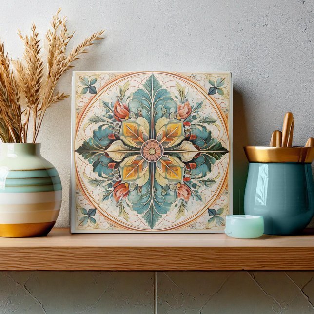 Beautiful Floral Tile Pat#15 Teal Yellow ID1078 (Creator Uploaded)