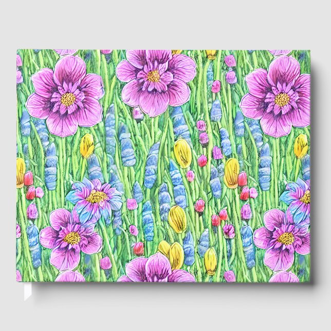 Beautiful floral Vibrant Watercolor Purple Green Guest Book (Front)