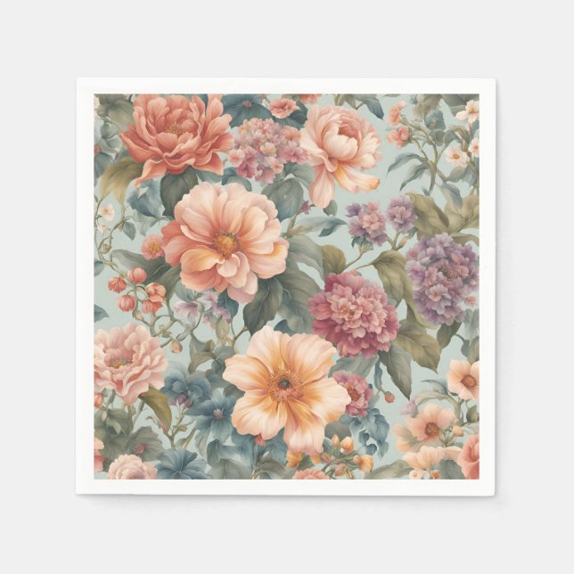 Beautiful Floral Vintage Flower Painting Napkin (Front)