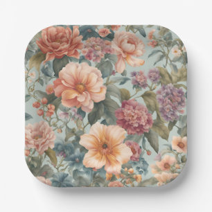 Beautiful Floral Vintage Flower Painting Paper Plate