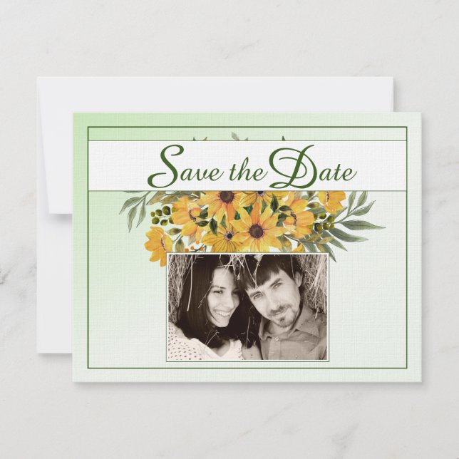 Beautiful Floral w/ Rings & Pic Save the Date Card (Front)