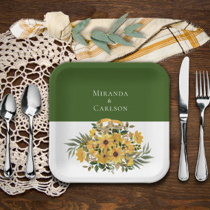 Beautiful Floral w/ Rings Wedding  Paper Plate