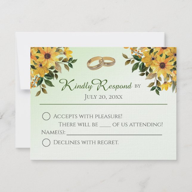 Beautiful Floral w/ Rings Wedding RSVP Flat Card (Back)