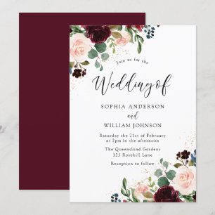 Beautiful Floral Watercolor Burgundy Wedding Invitation