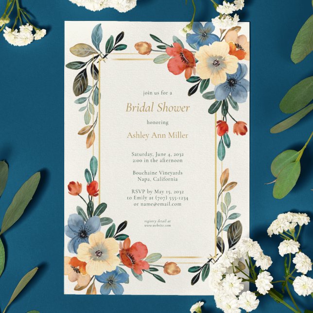 Beautiful Floral Watercolor Ivory Bridal Shower Invitation (Creator Uploaded)