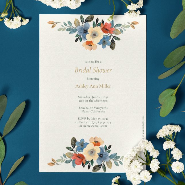 Beautiful Floral Watercolor Ivory Bridal Shower Invitation (Creator Uploaded)