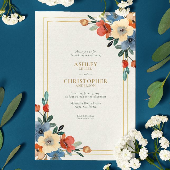 Beautiful Floral Watercolor Ivory Wedding Invitation (Creator Uploaded)