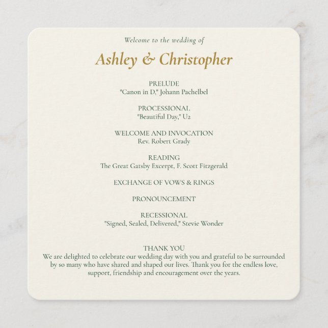 Beautiful Floral Watercolor Ivory Wedding Programme (Front)