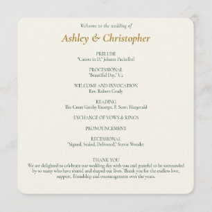 Beautiful Floral Watercolor Ivory Wedding Programme