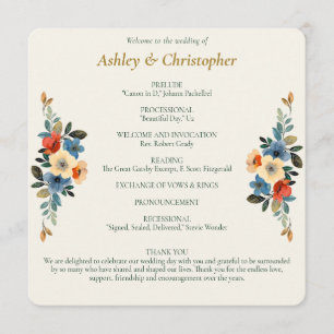Beautiful Floral Watercolor Ivory Wedding Programme