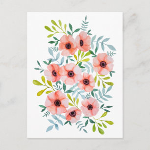 Beautiful Floral Watercolor Pink Flowers Postcard