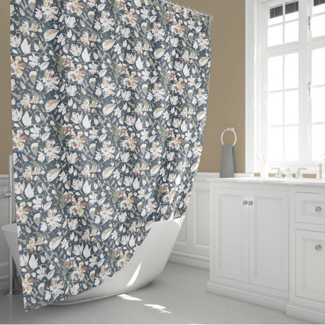 Beautiful Floral Watercolor Shower Curtain (Elegant Green Gold Rust Clematis Floral Patter Shower Curtain from Studio Posies. )