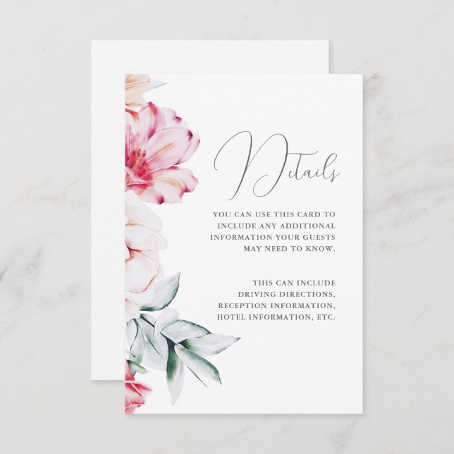 Beautiful Floral Wedding Detail White Enclosure Card (Front/Back)