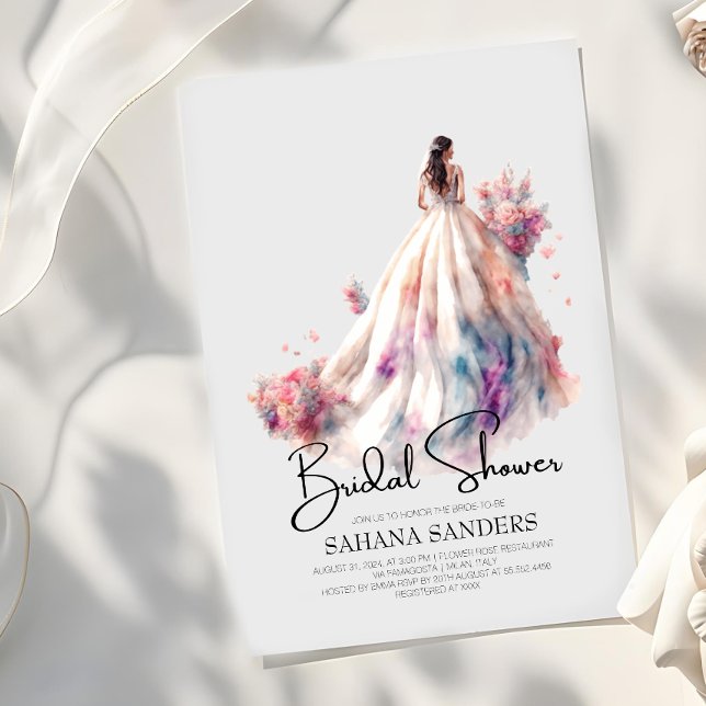 Beautiful Floral Wedding Dress Bridal Shower Invitation (Creator Uploaded)