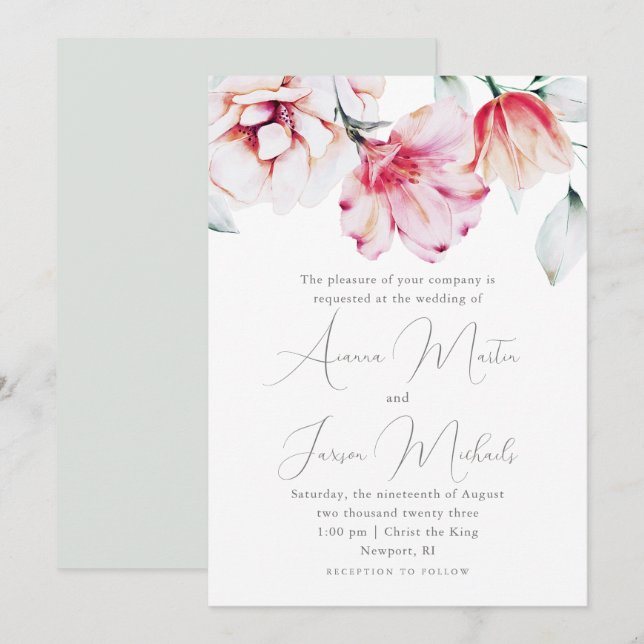 Beautiful Floral Wedding Green Invitation (Front/Back)
