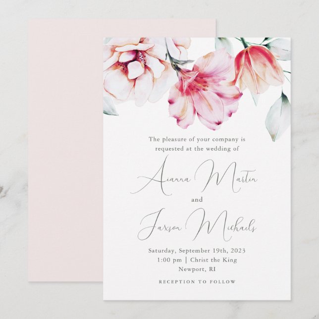 Beautiful Floral Wedding Peach Invitation (Front/Back)