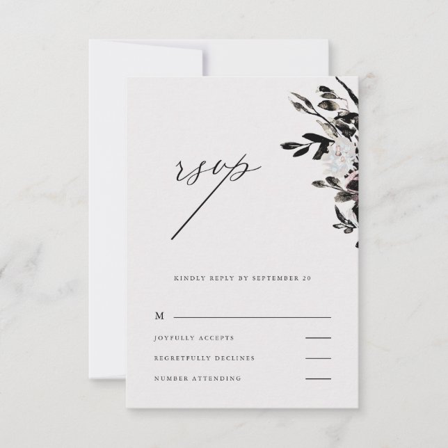 Beautiful Floral Wedding Rsvp in Black Card (Front)