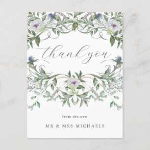 Beautiful Floral Wedding Thank You Postcard