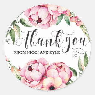 Beautiful Floral Wedding Thank You Stickers