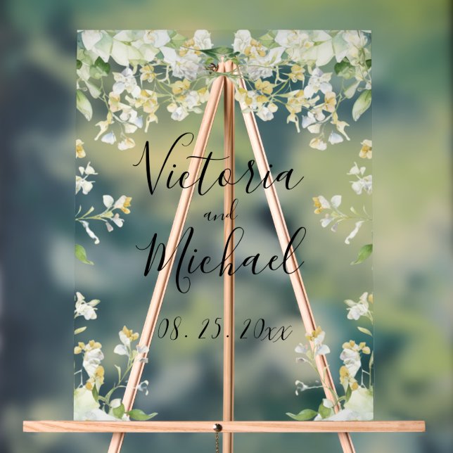 Beautiful Floral Wildflowers Neutral Colour Weddin Acrylic Sign (Neutral)