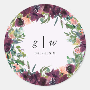 Beautiful Floral with Monograms Wedding Classic Round Sticker