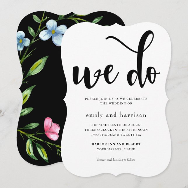 Beautiful Floral with Whimsical Typography Wedding Invitation (Front/Back)