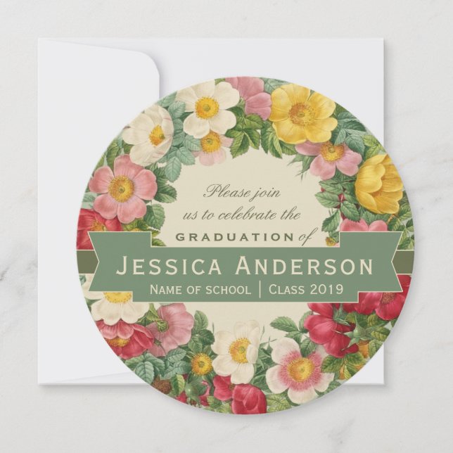 Beautiful floral wreath CC1127 Graduation party Invitation (Front)