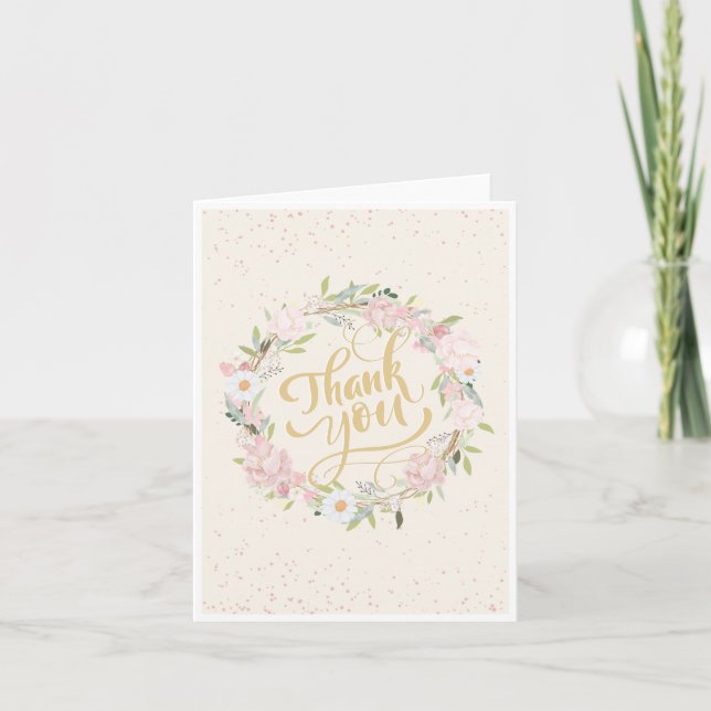 Beautiful Floral Wreath Thank You Card (Front)