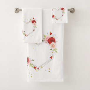 beautiful floral wreath with watercolor pink  bath bath towel set