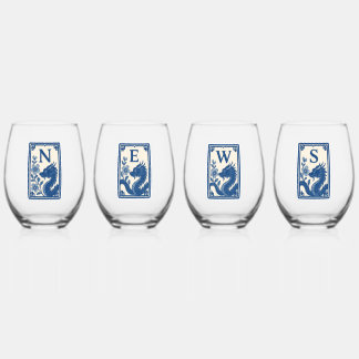 Beautiful Flow Blue Style Mahjong Wine Glasses