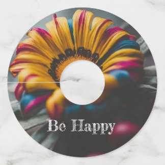 Beautiful Flower and Be Happy  Wine Glass Tag