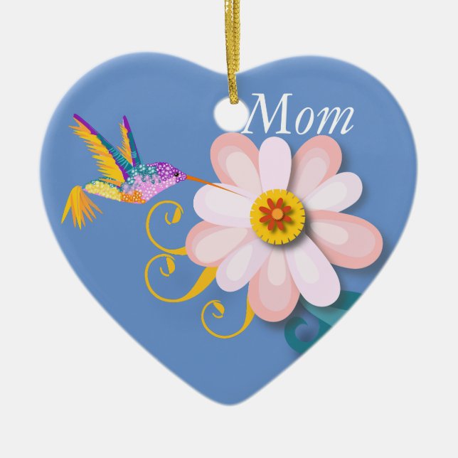 Beautiful flower and Humming bird Mother's Day Ceramic Tree Decoration (Front)