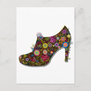 Beautiful Flower & Bird Shoe Retro Postcard