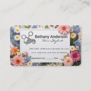 Beautiful Flower Border Hair Stylist Logo Appointment Card