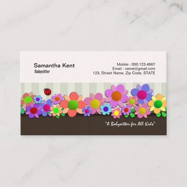 Beautiful Flower Box Garden Babysitter Business Card (Front)