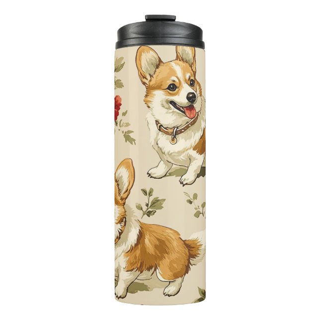 Beautiful Flower Christmas Corgi Dog Thermal Tumbler (Front)
